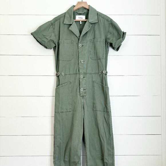 Pistola Grover jumpsuit 100% cotton army green button front - Picture 1 of 9